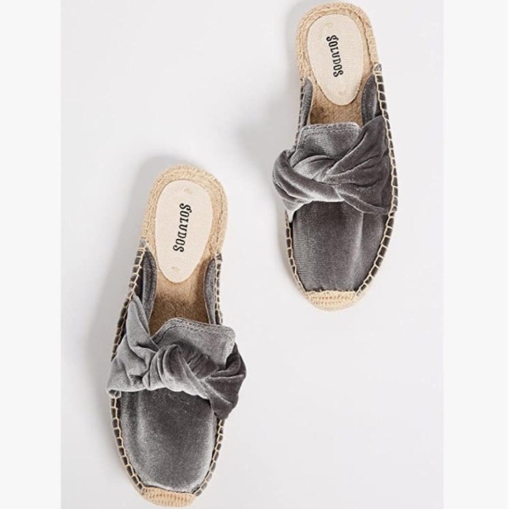 NWOT Soludos x Anthropologie | Women’s Grey Velvet Espadrille Slide Mules sz 8.5